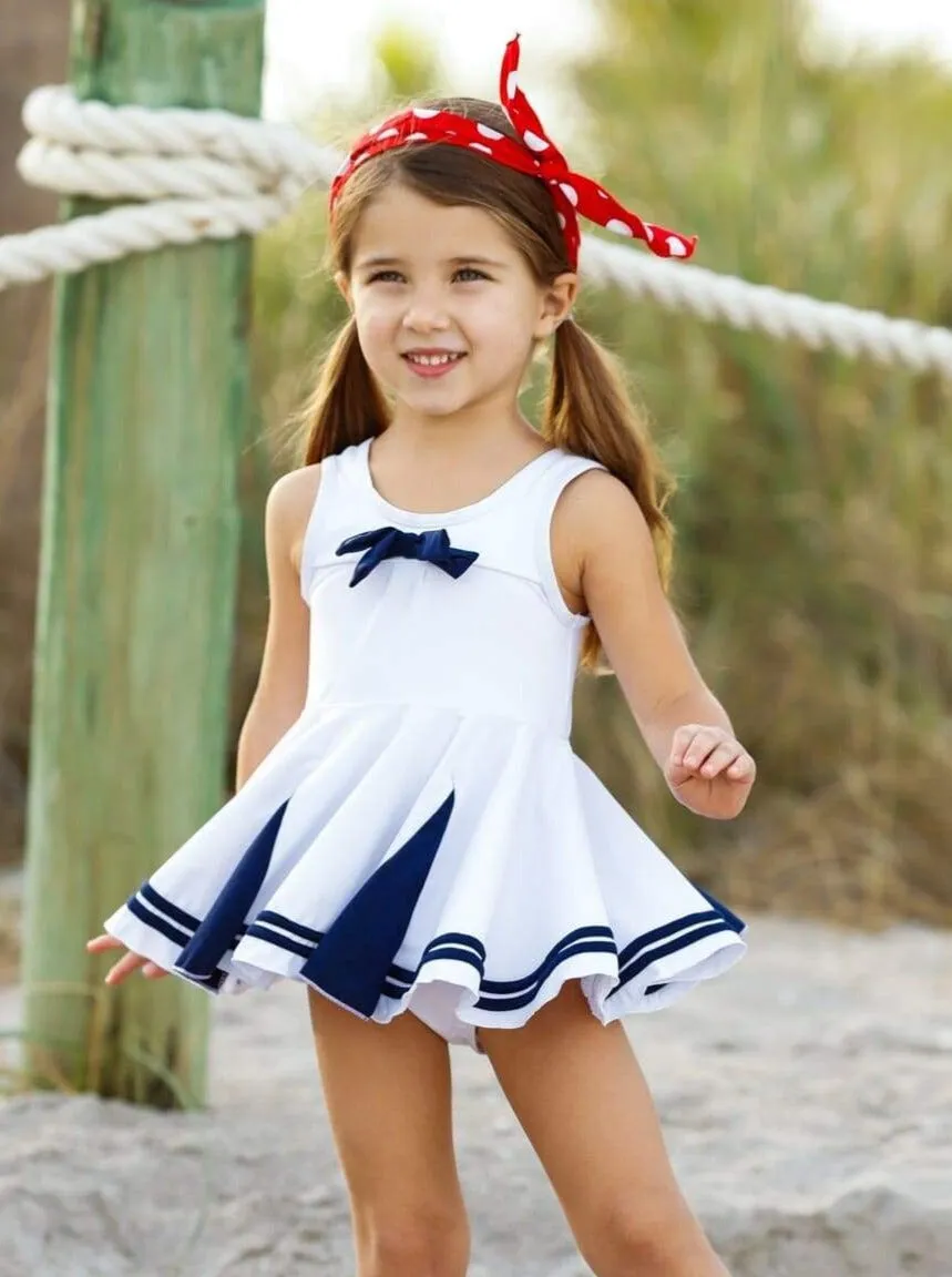Girls Board The Yacht Two Piece Swimsuit with Bow