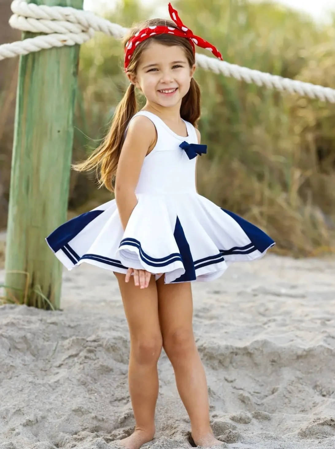 Girls Board The Yacht Two Piece Swimsuit with Bow