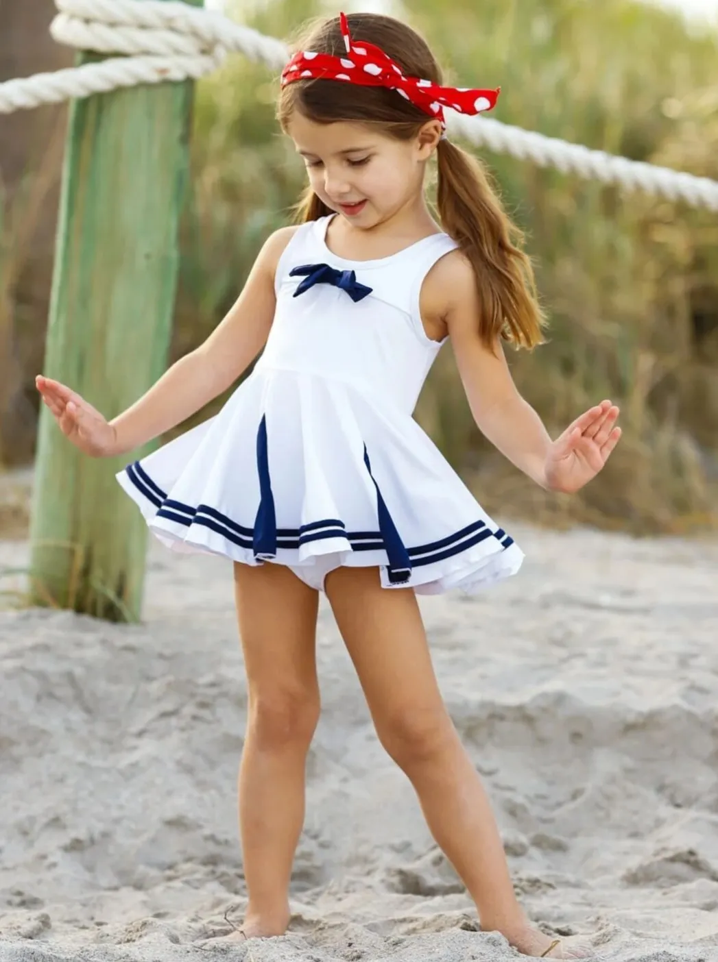 Girls Board The Yacht Two Piece Swimsuit with Bow