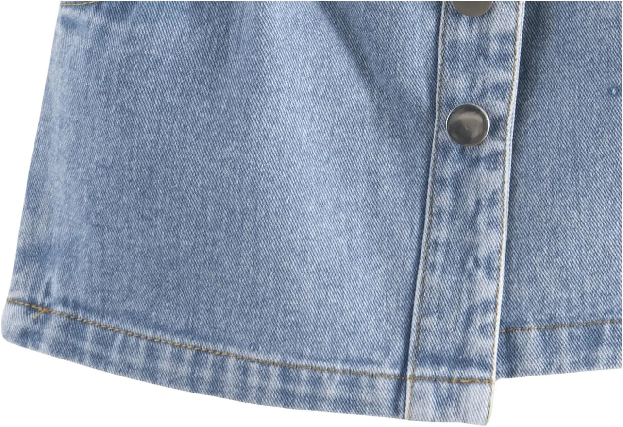Girl's High Waisted Button Front Denim Skirt Asymmetrical Mini Jean Skirts with Pockets