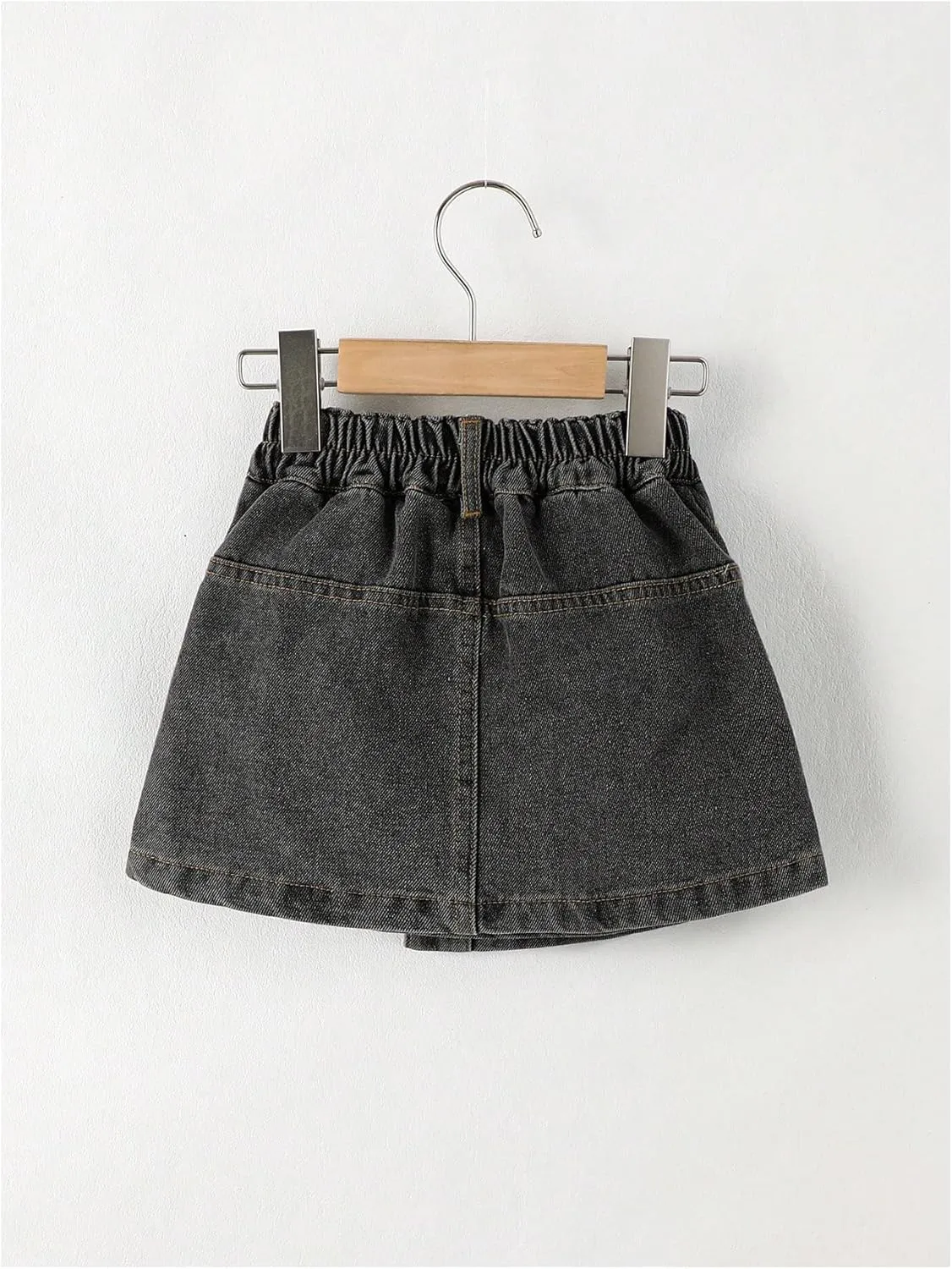 Girl's High Waisted Button Front Denim Skirt Asymmetrical Mini Jean Skirts with Pockets