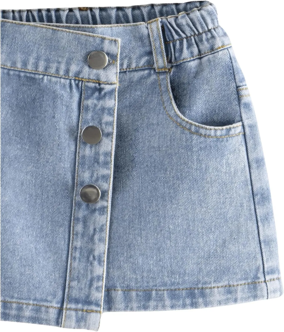 Girl's High Waisted Button Front Denim Skirt Asymmetrical Mini Jean Skirts with Pockets