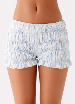 Girls Like Us Ruched Mini Shorts - Blue Floral Comfy Shape Girls Like Us Ruched Mini Shorts - Blue Floral Light Shape Quick Wear Fit