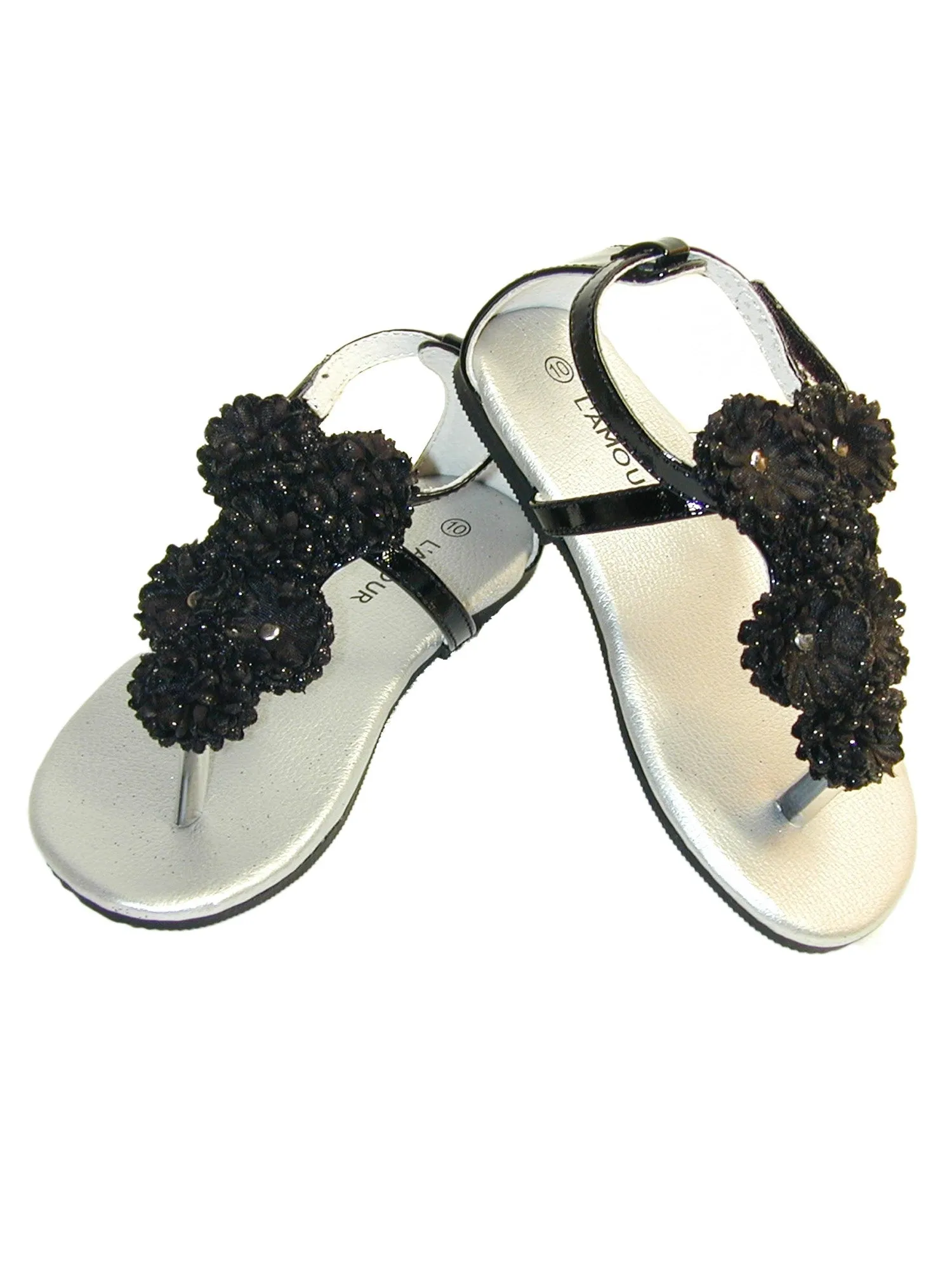 Girls Multi Color Flower Array T-Strap Summer Sandals 7 Toddler-4 Kids