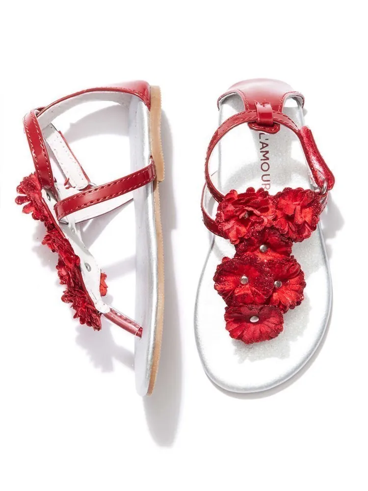 Girls Multi Color Flower Array T-Strap Summer Sandals 7 Toddler-4 Kids