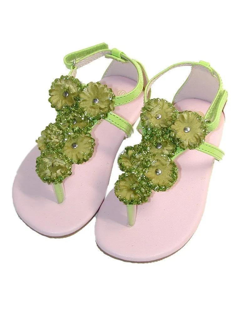 Girls Multi Color Flower Array T-Strap Summer Sandals 7 Toddler-4 Kids