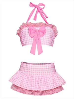 Girls Plaid Princess Two Piece Swimsuit