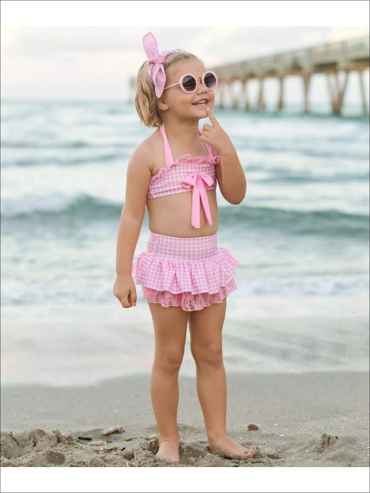 Girls Plaid Princess Two Piece Swimsuit
