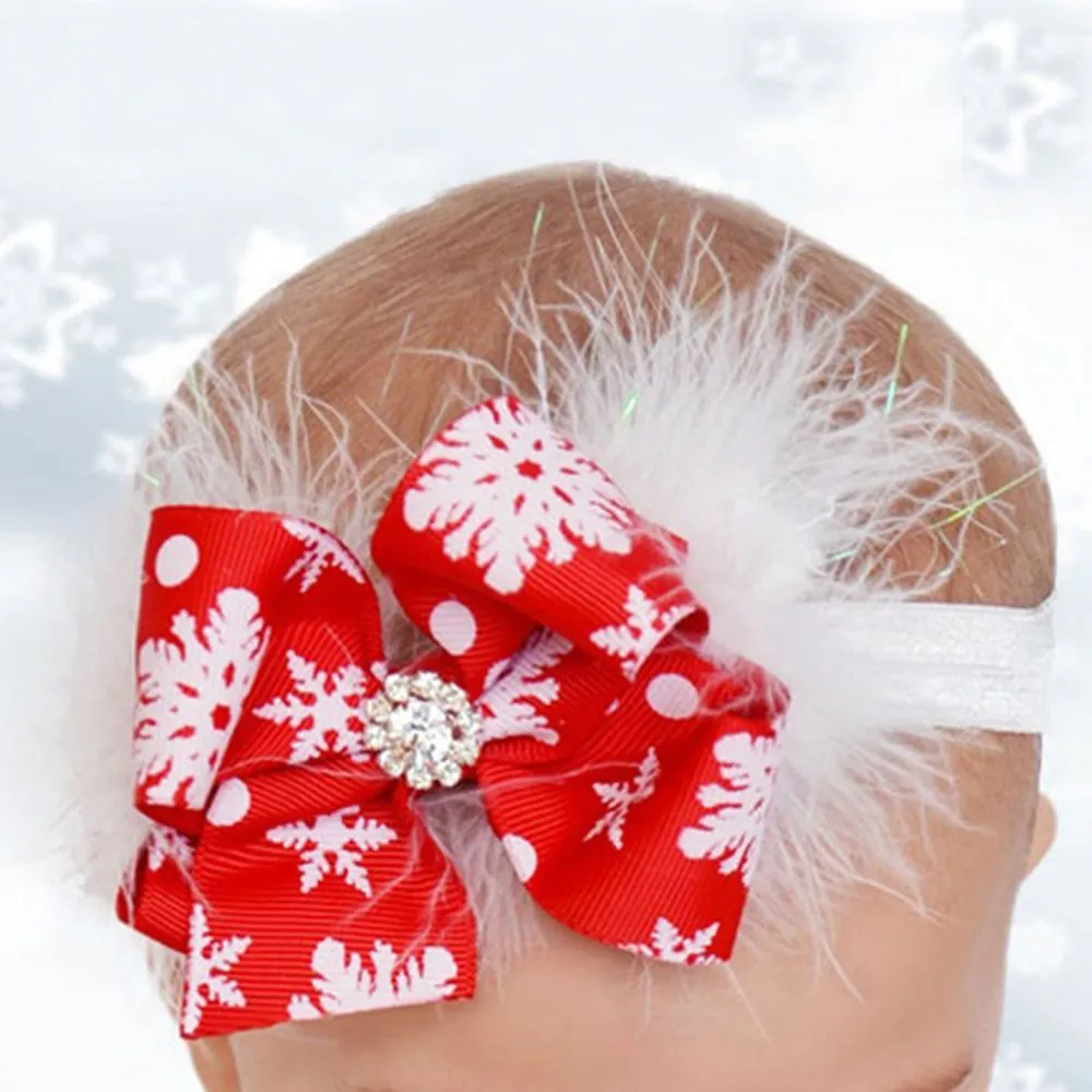 Girls Red Christmas Bow Headband With Rhinestone