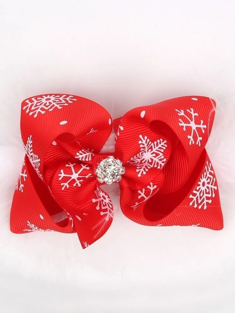 Girls Red Christmas Bow Headband With Rhinestone