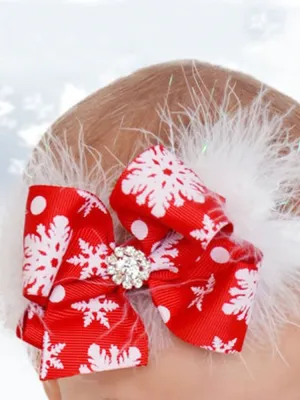 Girls Red Christmas Bow Headband With Rhinestone
