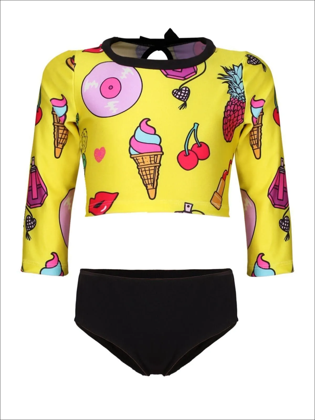 Girls Rockin' Retro Rash Guard Two Piece Swimsuit