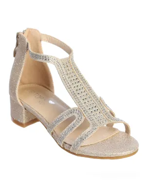 Girls Rose Gold Rhinestone Closed Heel T Strap Sandal 9 Toddler-5 Kids