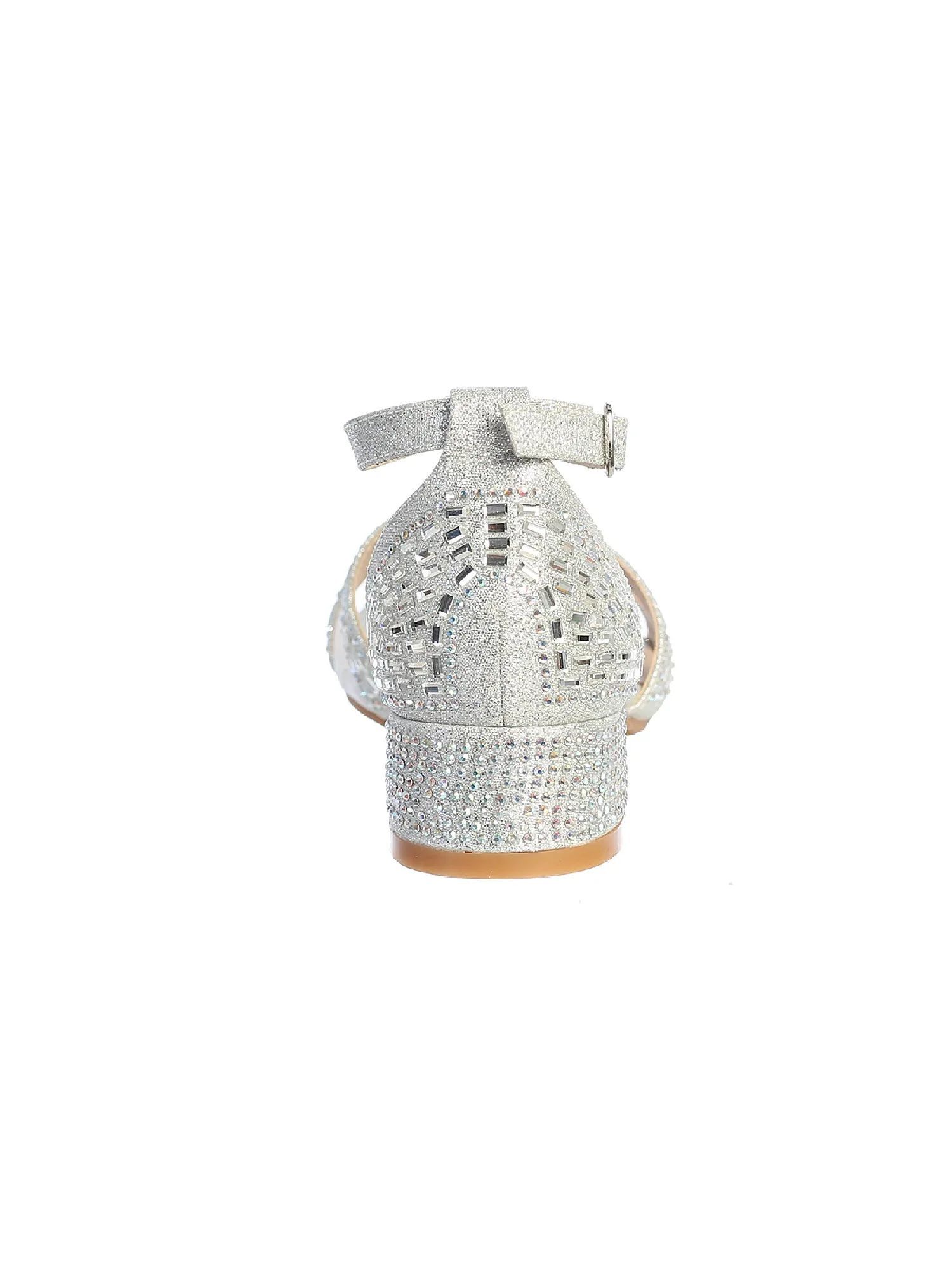 Girls Silver Rhinestone Heel T Strap Dress Sandals 9 Toddler-5 Kids