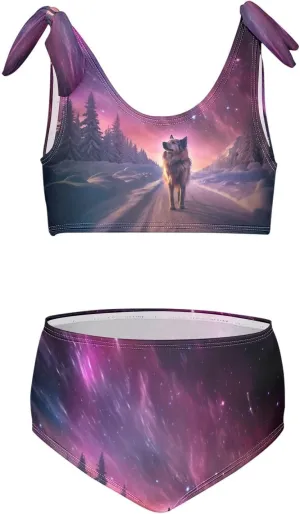 Girls Swimsuits Set 2pcs Smile Dog Bathing Bikini Suits Tie Tankini