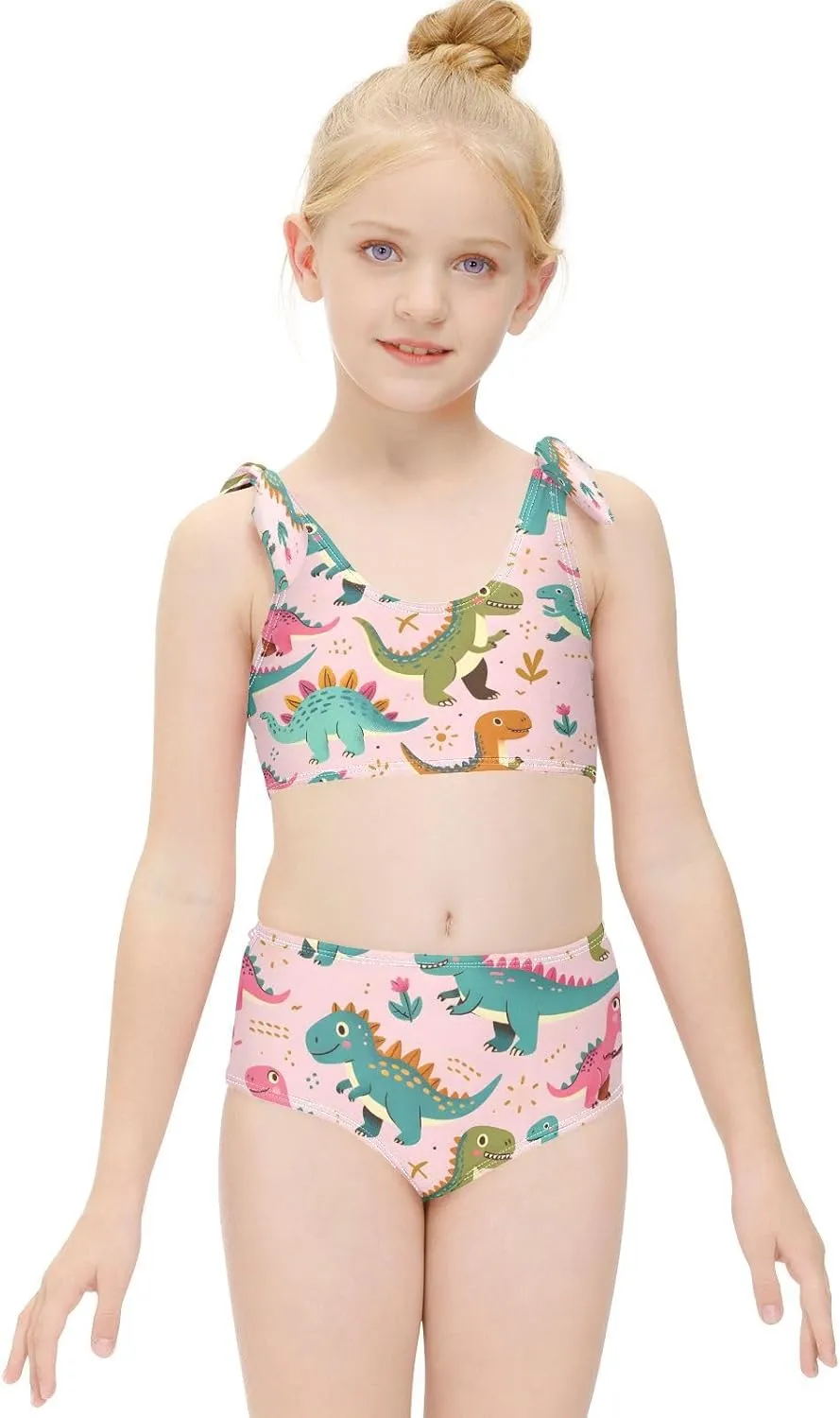 Girls Swimsuits Set 2pcs Smile Dog Bathing Bikini Suits Tie Tankini