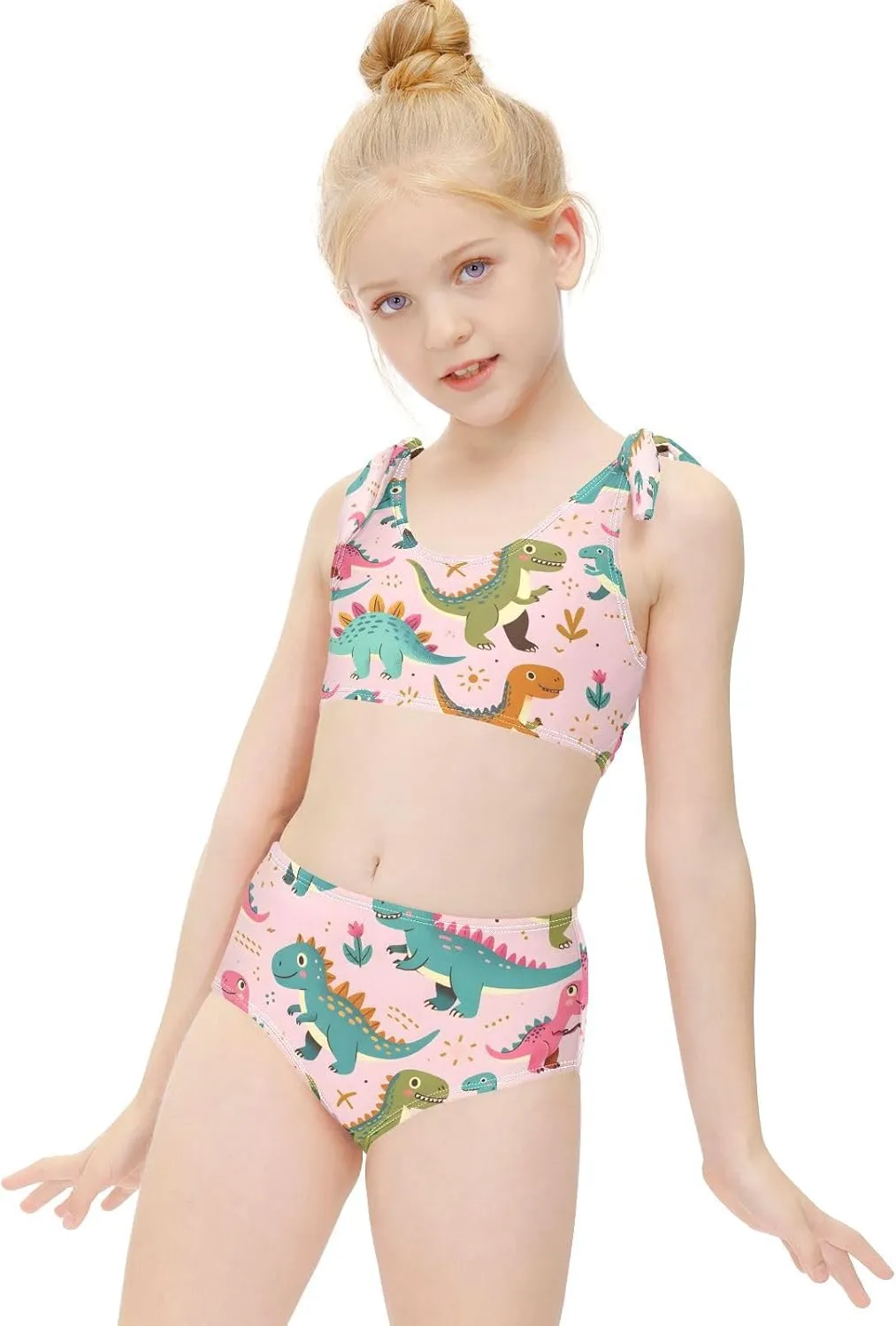 Girls Swimsuits Set 2pcs Smile Dog Bathing Bikini Suits Tie Tankini