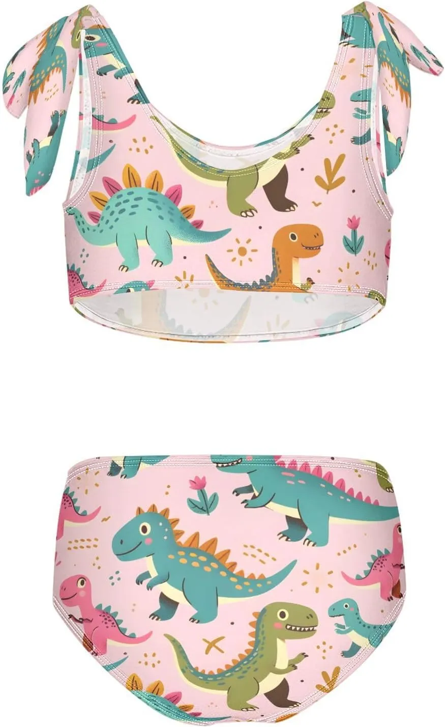 Girls Swimsuits Set 2pcs Smile Dog Bathing Bikini Suits Tie Tankini