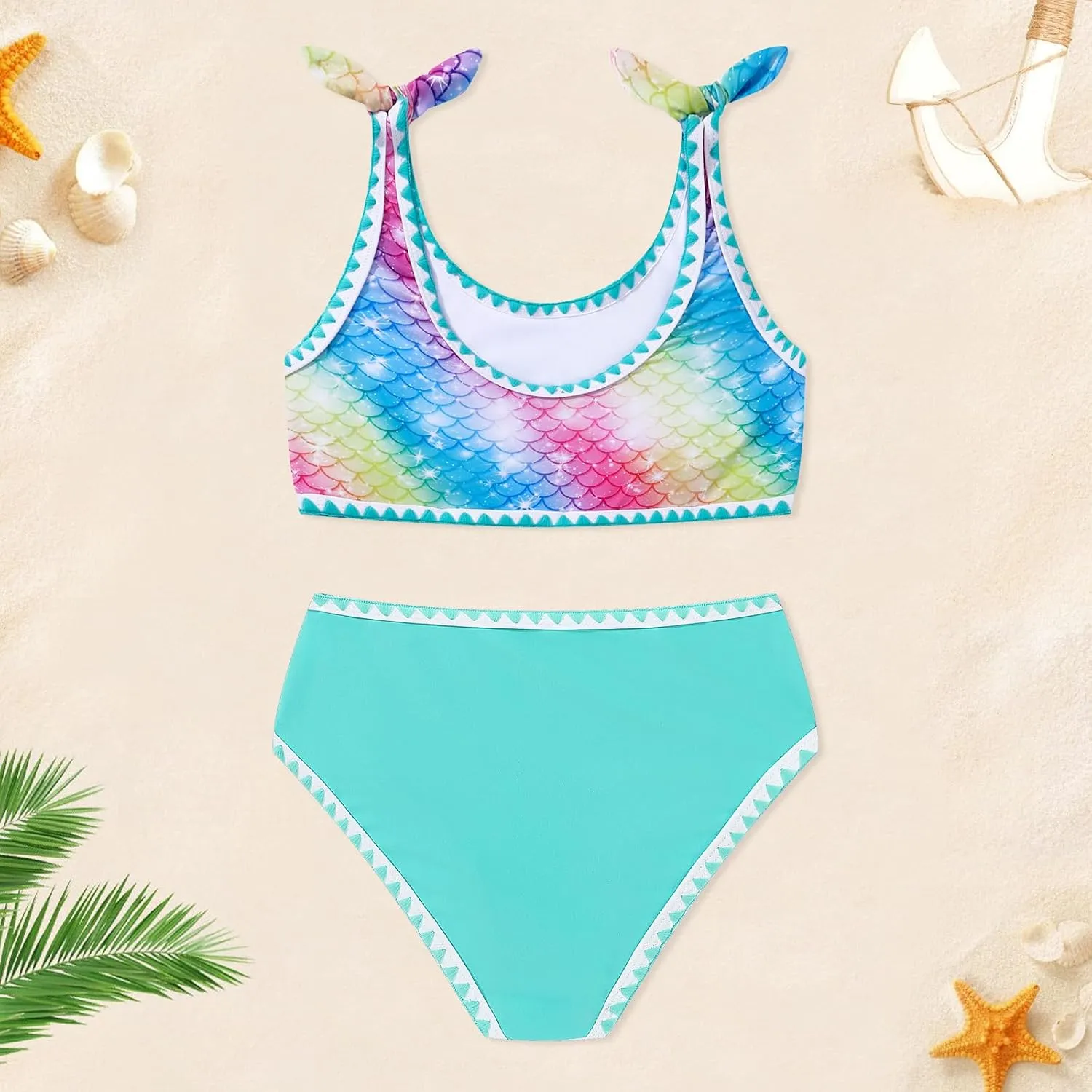 Girls Two Piece Swimsuits Color Block Bowknot Swimwear Summer Beach Bikini Set Little Girl Bathing Suit with Chest Pad 3-10T