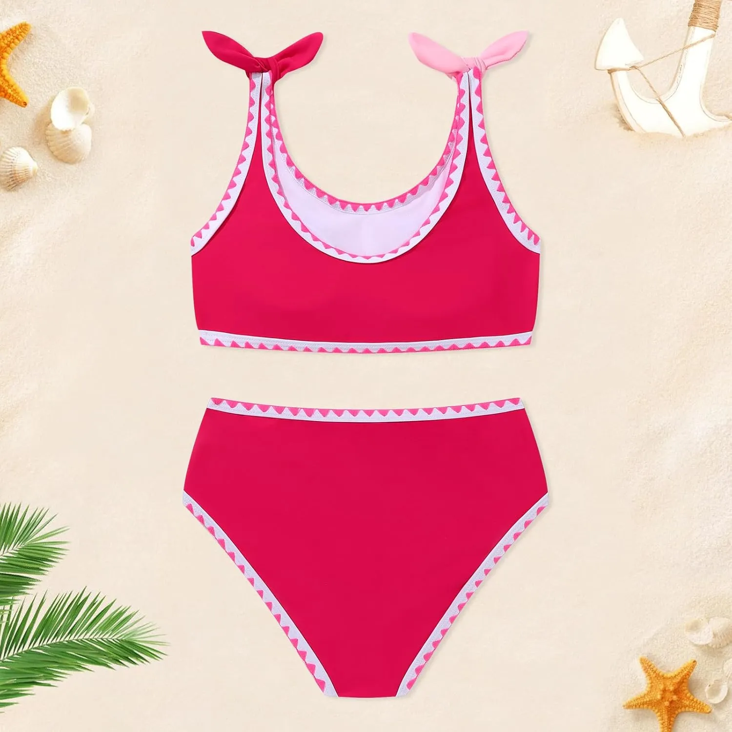 Girls Two Piece Swimsuits Color Block Bowknot Swimwear Summer Beach Bikini Set Little Girl Bathing Suit with Chest Pad 3-10T