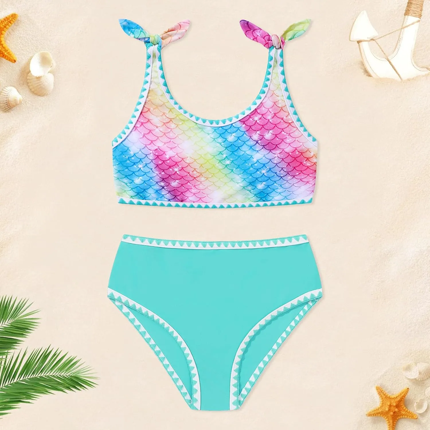 Girls Two Piece Swimsuits Color Block Bowknot Swimwear Summer Beach Bikini Set Little Girl Bathing Suit with Chest Pad 3-10T