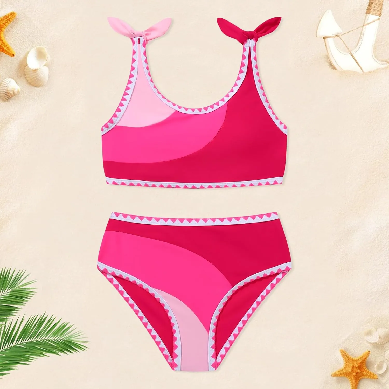 Girls Two Piece Swimsuits Color Block Bowknot Swimwear Summer Beach Bikini Set Little Girl Bathing Suit with Chest Pad 3-10T