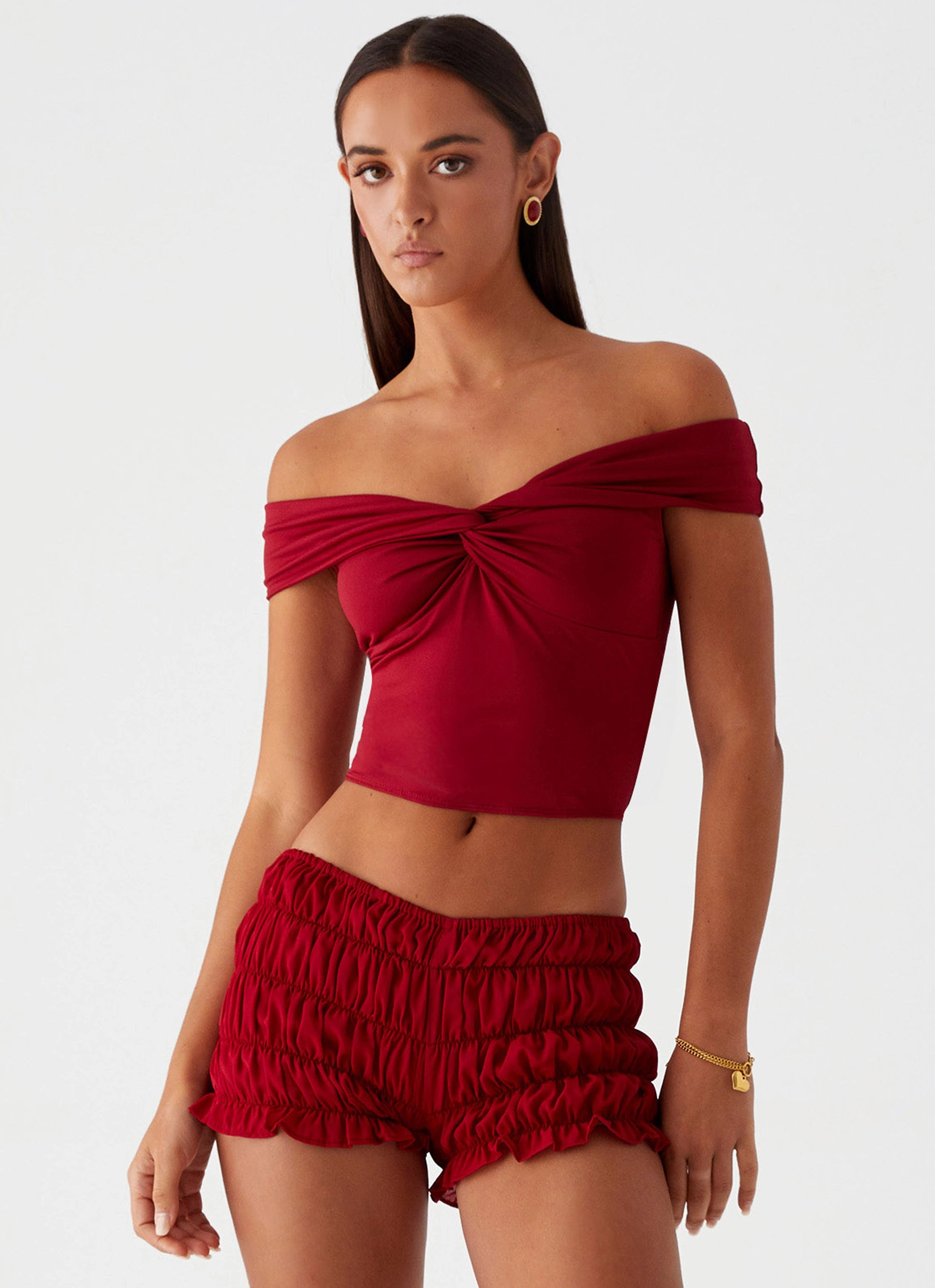 SmoothZipClosure Girls Like Us Ruched Mini Shorts - Maroon