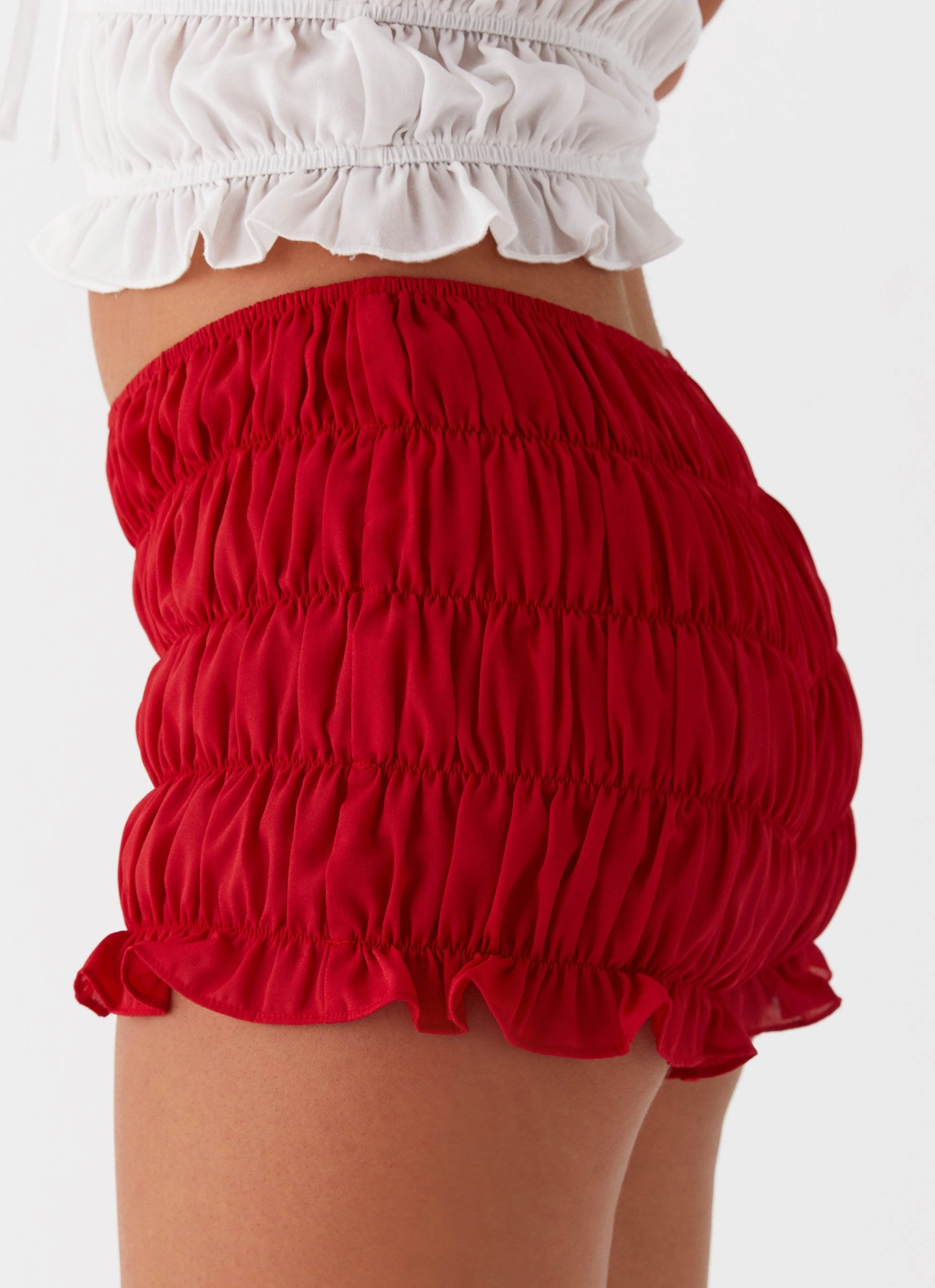 Girls Like Us Ruched Mini Shorts - Red Classy Fit