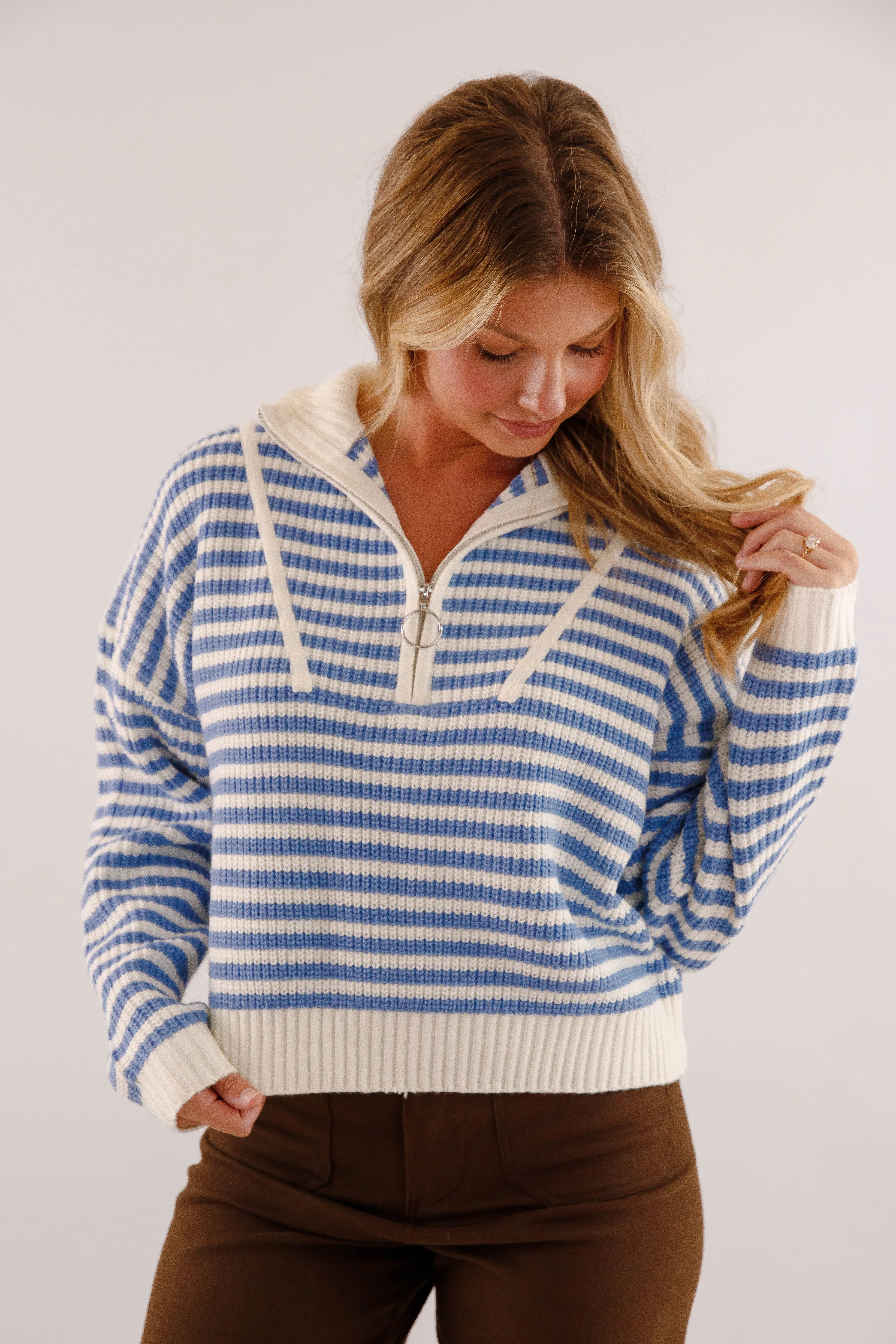 Trendy Cardigan Giving Compliments Pullover-Blue