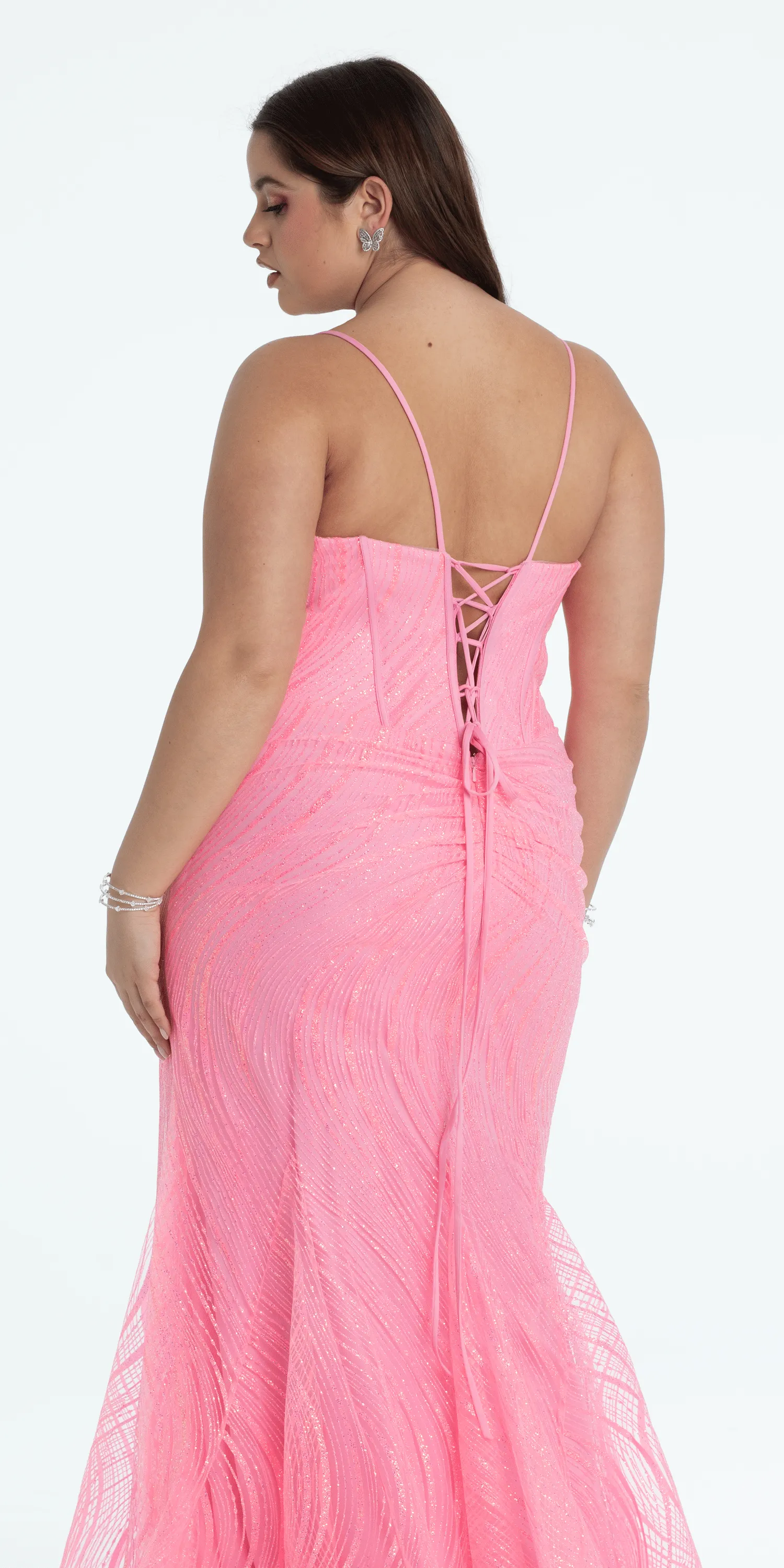 Glitter Glow in the Dark Swirl Sweetheart Corset Mermaid Dress with Godets