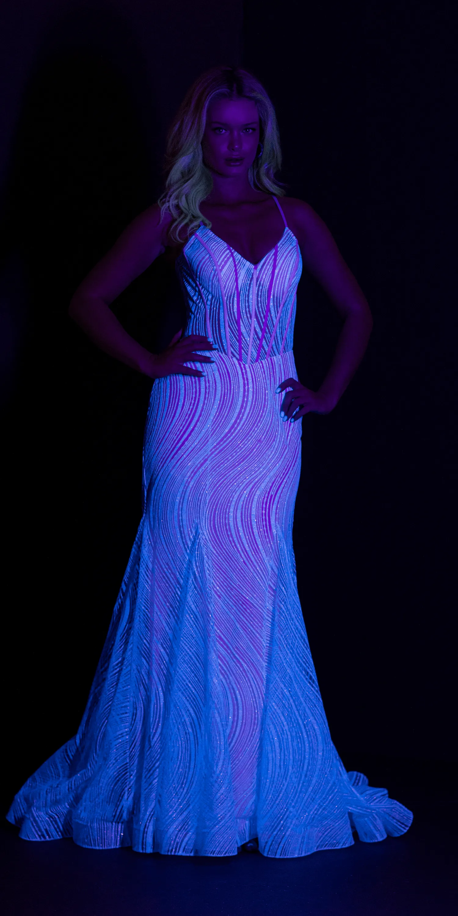 Glitter Glow in the Dark Swirl Sweetheart Corset Mermaid Dress with Godets