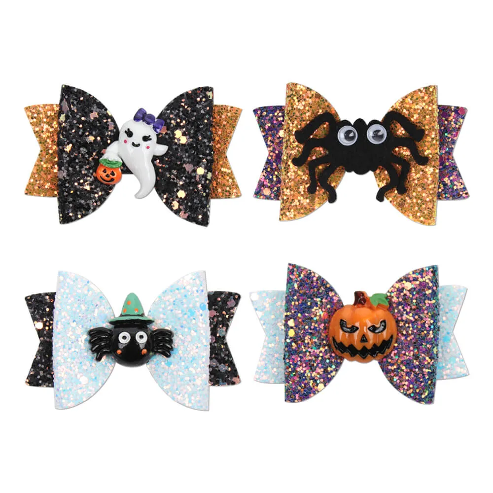 Glitter Layered Bow Halloween Hair Clips