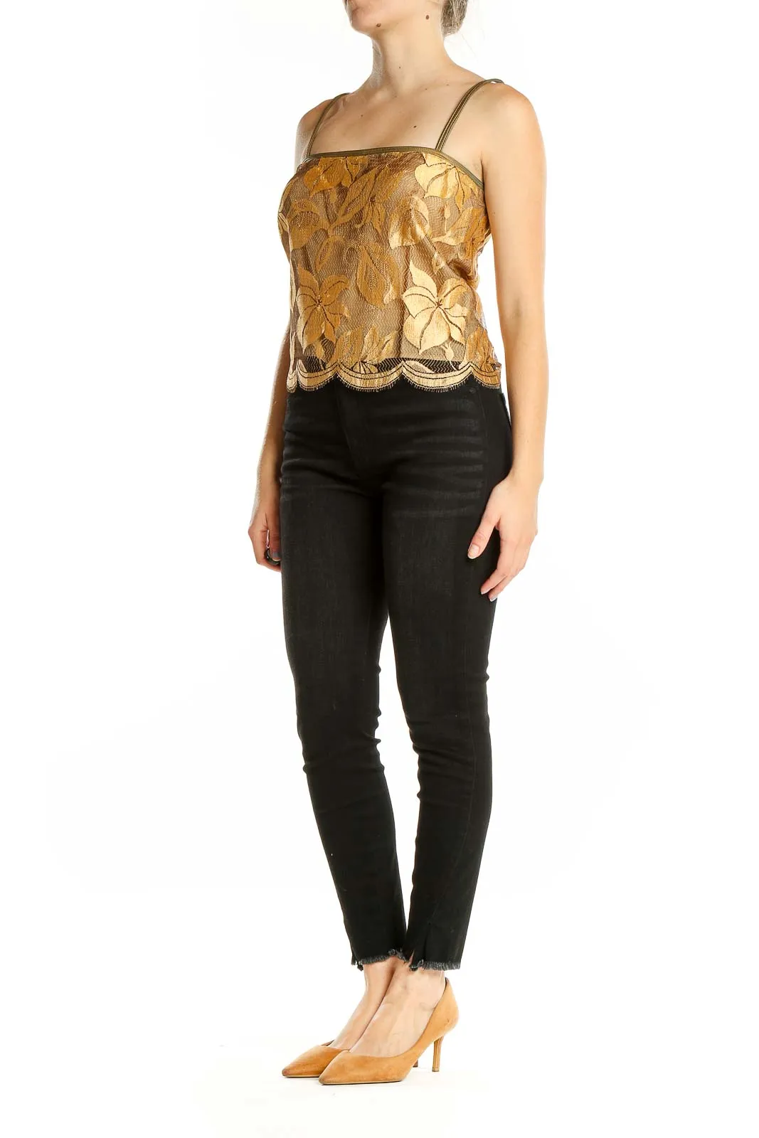 Gold Floral Lace Crop Top