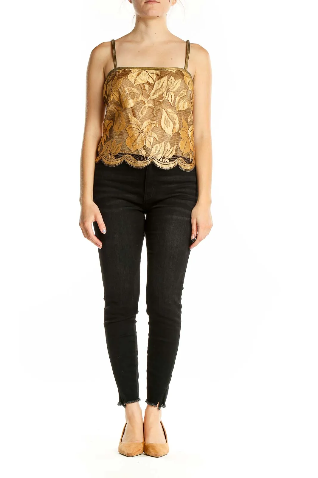 Gold Floral Lace Crop Top