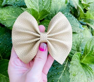 Gold Textured Faux Leather Bow Headband | Hair Clip