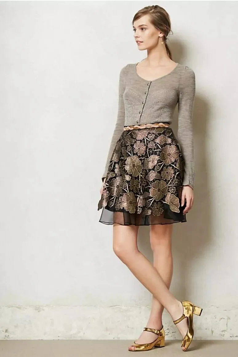 Golden Black Lace Mini Skirt Chill Feel Adjustable Hem