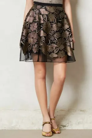 Golden Black Lace Mini Skirt Stretch waistband Casual Moments Ethically Made Golden Black Lace Mini Skirt