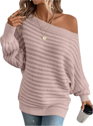 GORGLITTER Women's One Shoulder Oversized Sweater Knit Tops Long Sleeve Loose Fall Sweater Dressy Casual 2024