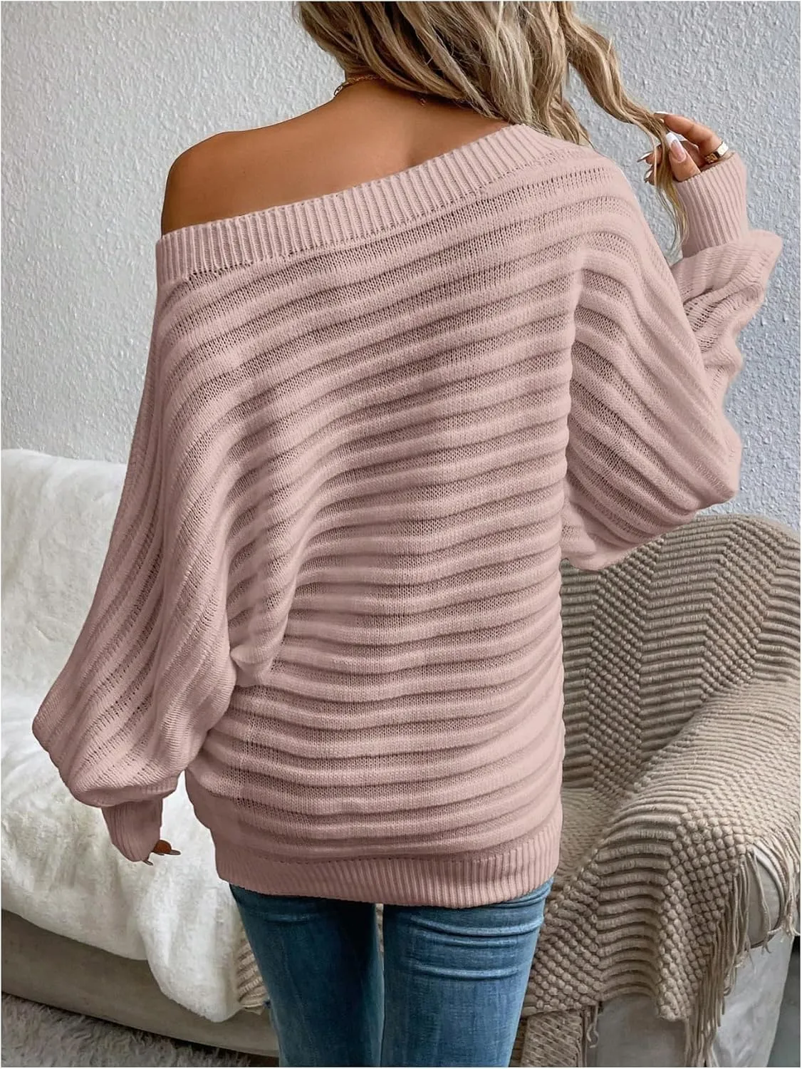 GORGLITTER Women's One Shoulder Oversized Sweater Knit Tops Long Sleeve Loose Fall Sweater Dressy Casual 2024