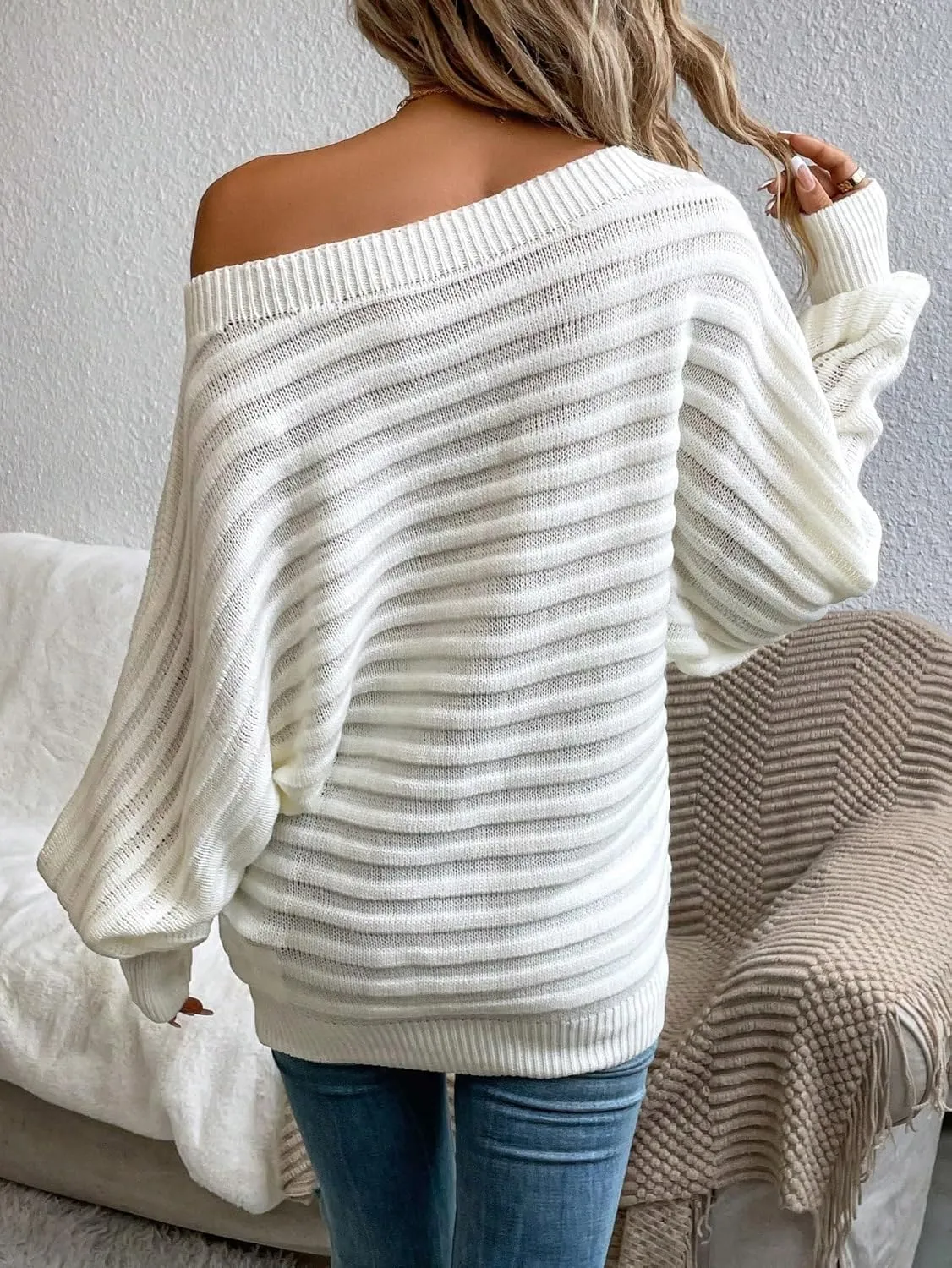 GORGLITTER Women's One Shoulder Oversized Sweater Knit Tops Long Sleeve Loose Fall Sweater Dressy Casual 2024