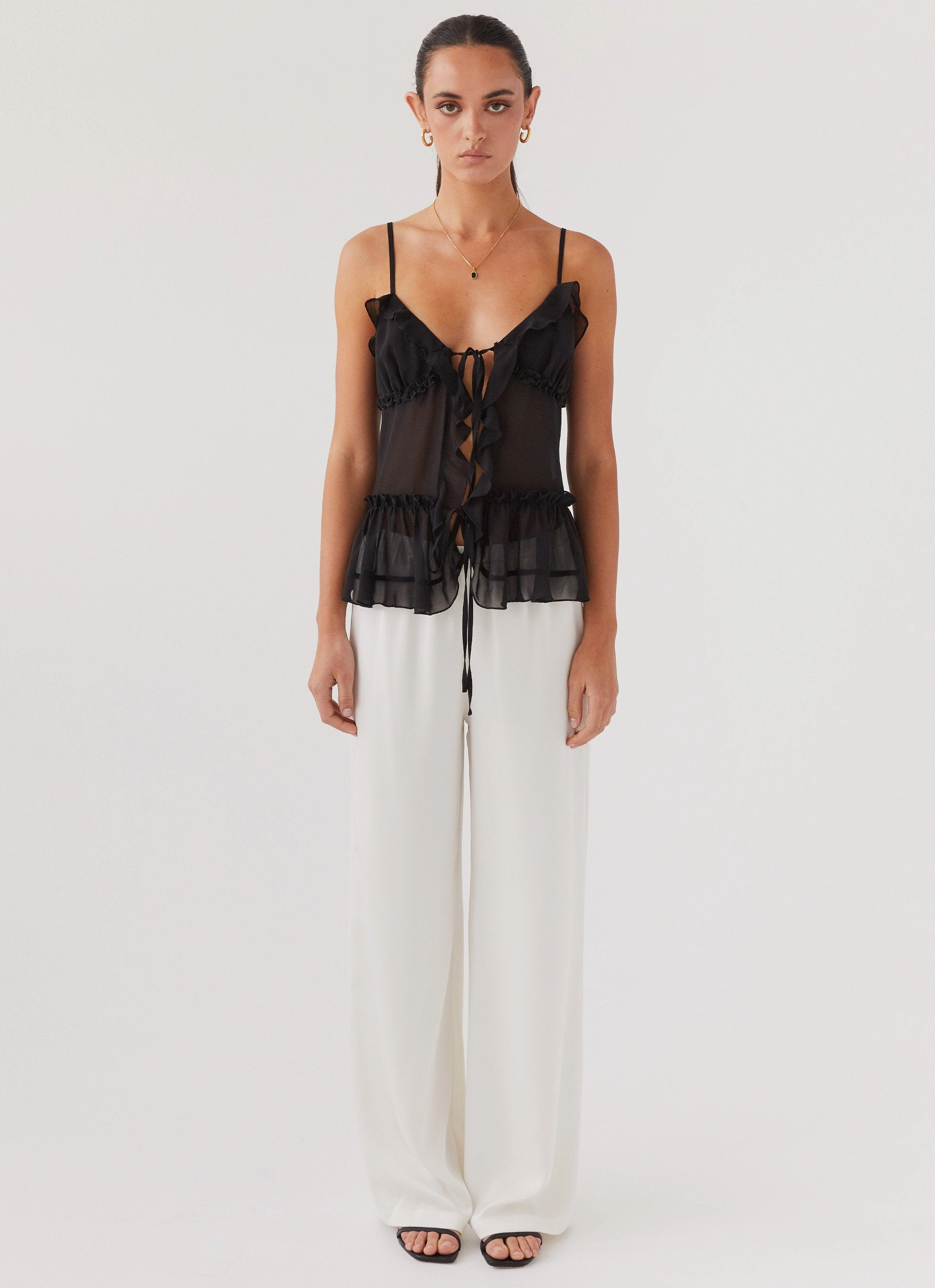 High Stretch Fabric ErgonomicShape Got It Bad Frill Cami Top - Black