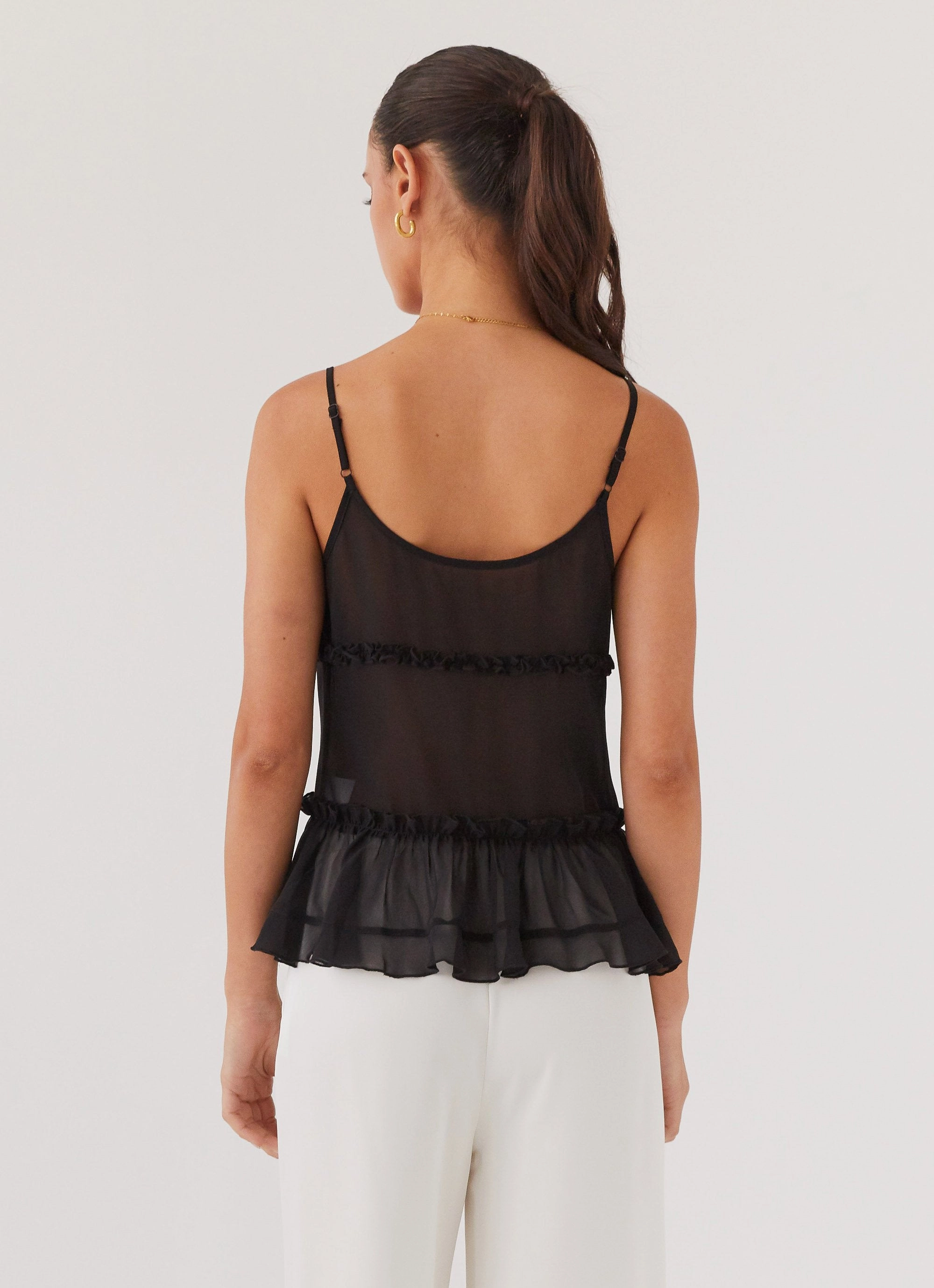 Got It Bad Frill Cami Top - Black RibbedTexture NoiseReduciting Zipper