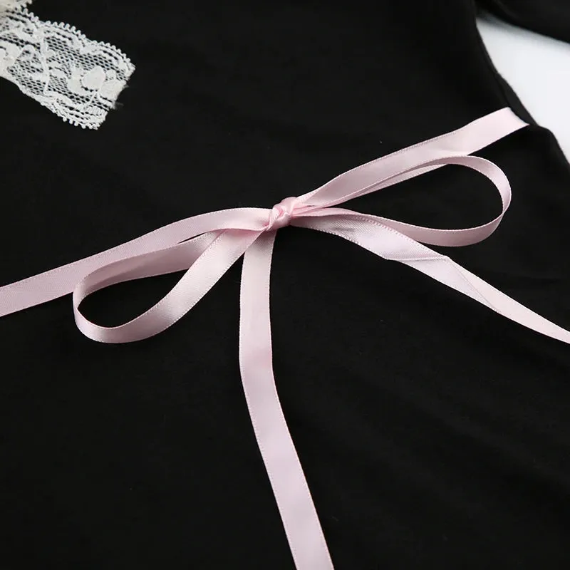 Gothic Black Lace Patchwork Bow Top