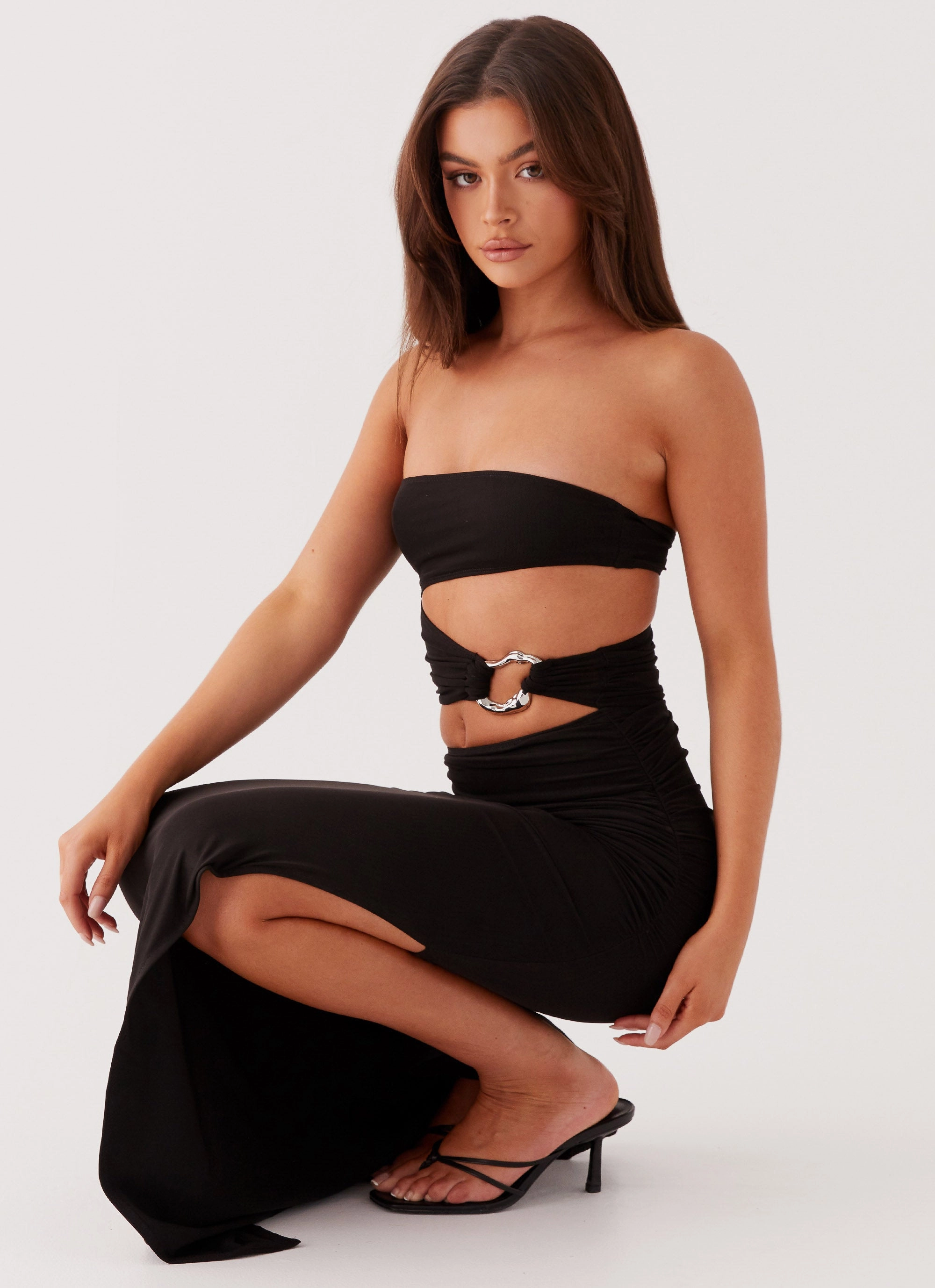 Into Pieces Mesh Maxi Dress - Black Smooth Line