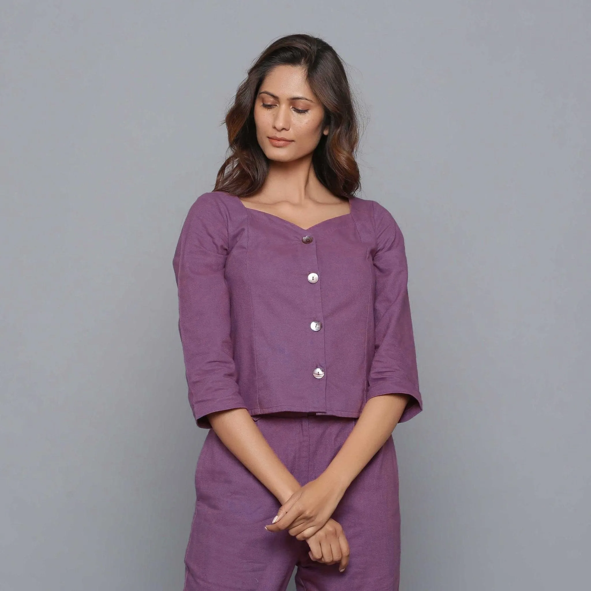 Grape Wine Warm Warm Cotton Flannel Sweetheart Neck Top