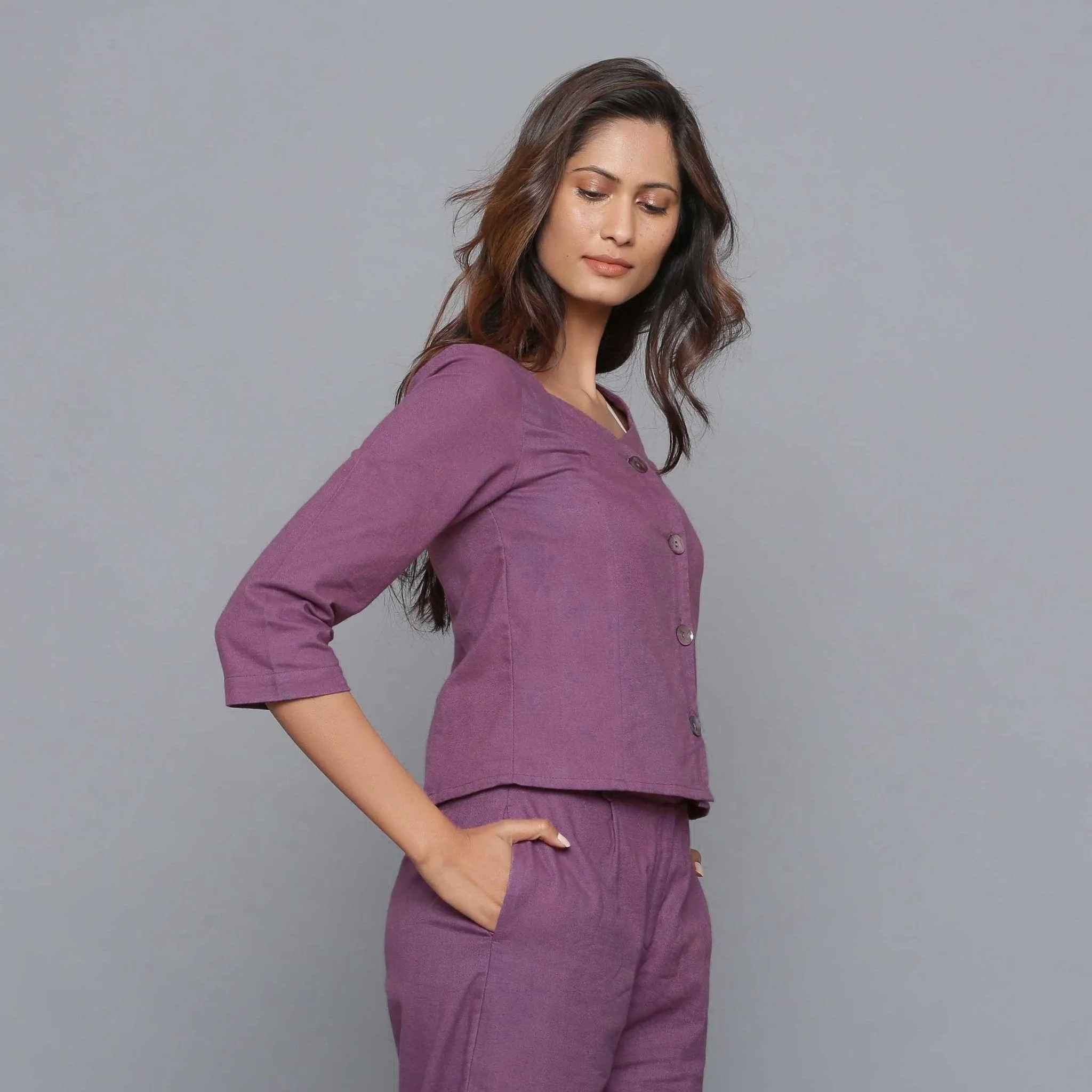 Grape Wine Warm Warm Cotton Flannel Sweetheart Neck Top