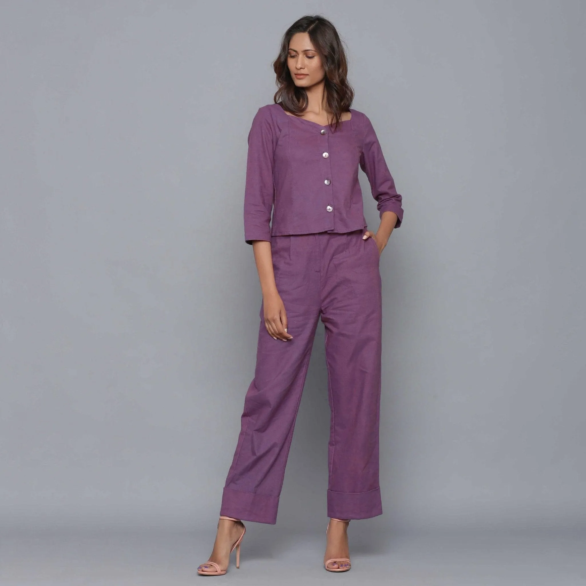 Grape Wine Warm Warm Cotton Flannel Sweetheart Neck Top