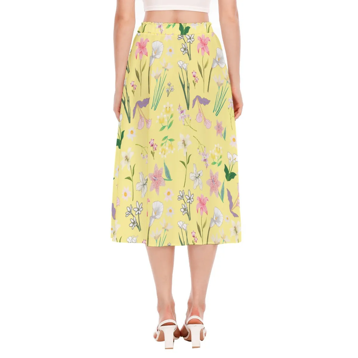 Graphic Lillies Yellow Long Skirt No Pockets up to 2XL (FWS)