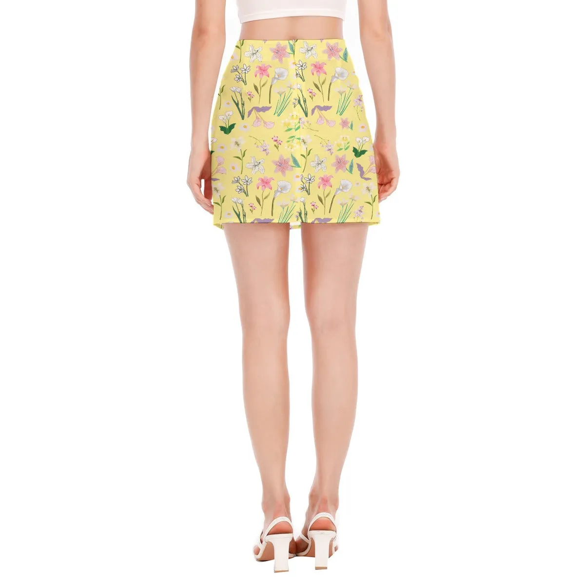 Graphic Lillies Yellow Side Split Hip Skirt No Pockets up to 2 XL (FWS)