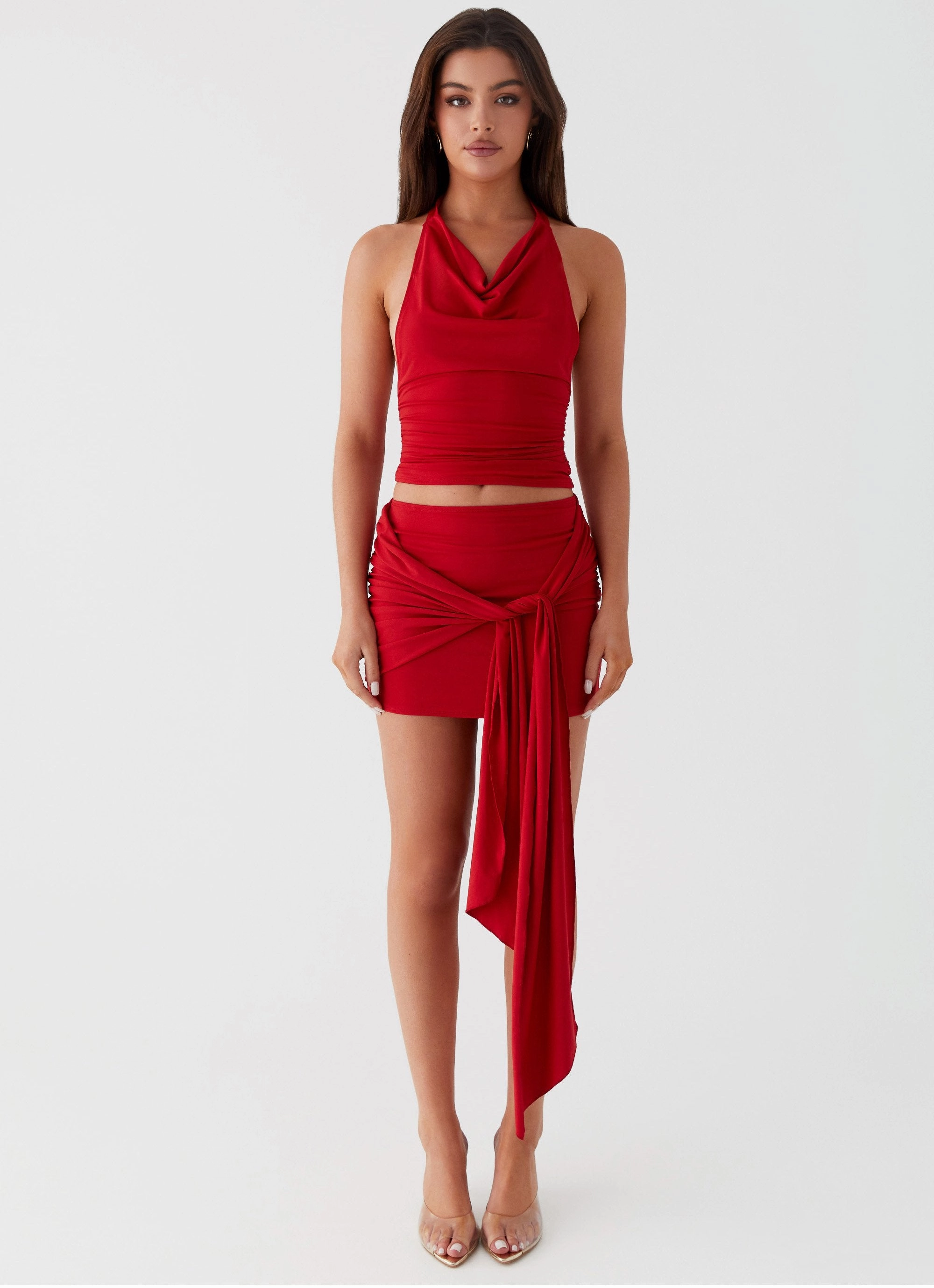 Grazie Lou Mini Skirt - Red Versatile Layering Stylish Waistband